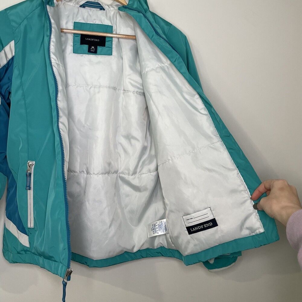 Lands' End Lined Waterproof Insulated Jacket Hooded Full Zip Kid's Medium 10-12 - Picture 4 of 9